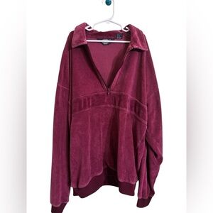 Soft Terry Cloth Men's Burgundy Quarter Zip-Up Sweater by Knightsbridge | Size M